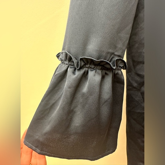 Carolina Belle Montreal Navy Bell Sleeve wt Ruffle Collar Dress Size Small - Picture 2 of 10